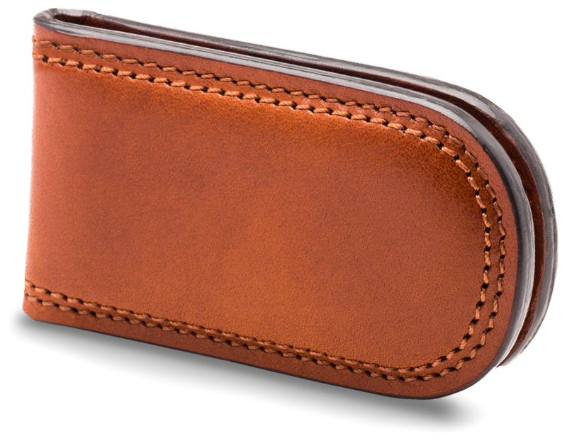 Bosca Men's Leather Money Clip Wallet - Magnetic, Luxury Full Grain Italian Dolce Leather Slim Clip For Men, Hand Stitched, Gift-Ready Packaging, Amber Brown - Image 2